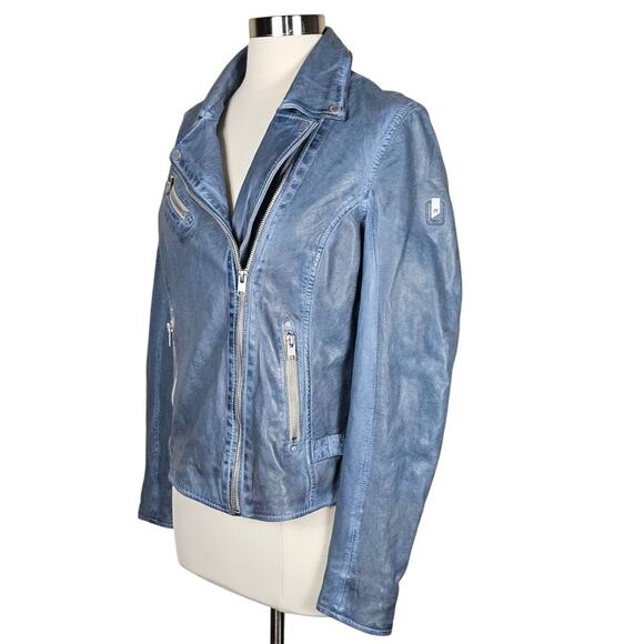 Mauritius Maysie Peace Distressed  Leather Jacket Blue Size M/8 - Picture 7 of 13